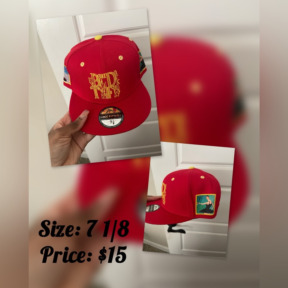 Red Fitted Cap with Bold Yellow Embroidery